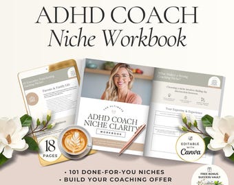 ADHD & Executive Function Coach Niche Clarity Workbook Canva Template, ADHD Coaching Resource, Define Coaching Offer Client Attraction Guide