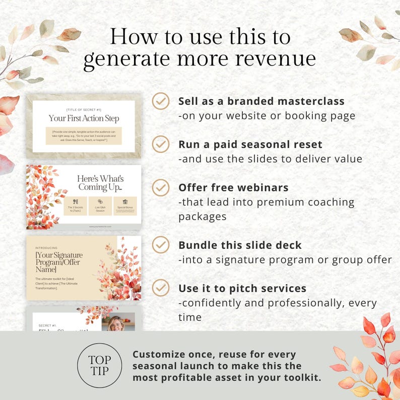 Webinar Slide Deck for Health & Wellness Coaches - Canva Masterclass Template for Online Workshops, Coaching, Courses Presentations Webinars