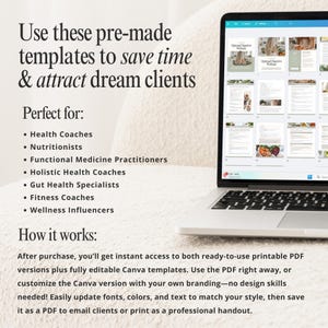 Gut Health Coach Bundle, Gut Health Guide Lead Magnet, Nutrition Coach Client Forms, Meal Plan Templates, Instagram Post  Templates, Canva