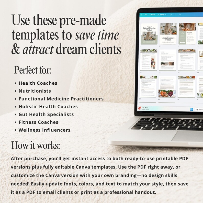 Gut Health Coach Bundle, Gut Health Guide Lead Magnet, Nutrition Coach Client Forms, Meal Plan Templates, Instagram Post  Templates, Canva