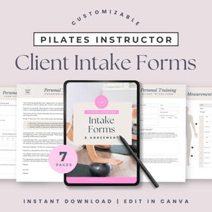 Pilates Instructor Personal Trainer Client Intake Forms, Customizable Contract Agreement, Canva Template, Fitness Coaching Training, 336XIZW