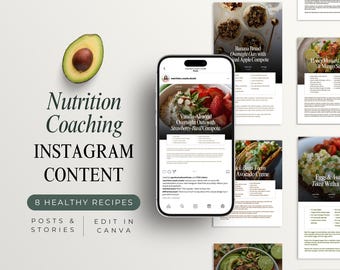 Healthy Recipe Instagram Post Canva Templates for Nutritionists (Digital Download)