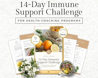 14-Tage-Gesundheits-Challenge,Immun-Gesundheits-Challenge, Gesundheit-Coach-Lead-Magnet, Wellness-Challenge-Canva-Vorlage, Canva Ebook, Bearbeitbarer Guide