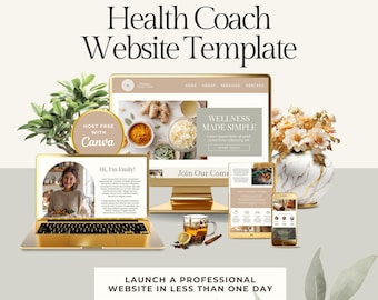 Health Coach Website Template | Wellness Website Canva Design for Holistic Coaches, Nutritionists, Therapy, Spiritual & Life Coaching