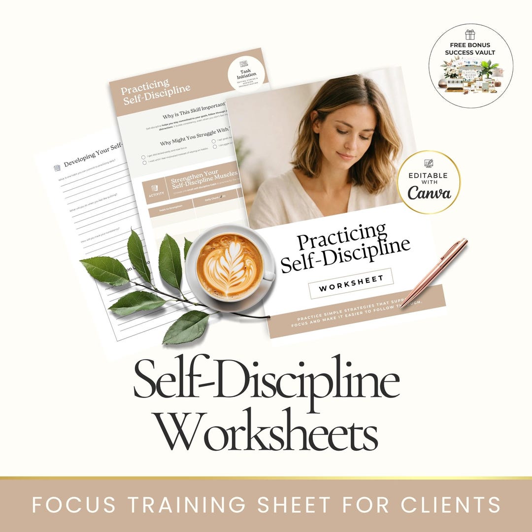 Self Discipline Worksheet.pdf Practicing Self-discipline Worksheet Canva Template for Coaches, ADHD ...