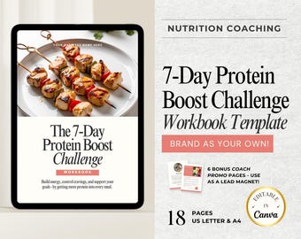 Health Coach Lead Magnet - High Protein Challenge - Fitness Planner Ebook Nutrition Guide - Wellness Course Resource Editable Canva Template