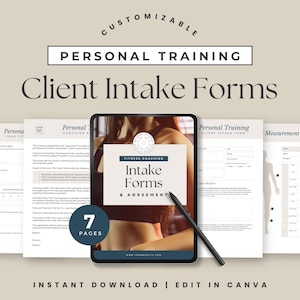 Female Personal Trainer Client Intake Forms Bundle, Customizable Contract Agreement, Canva Template, Fitness Coaching Training, 334XIZW