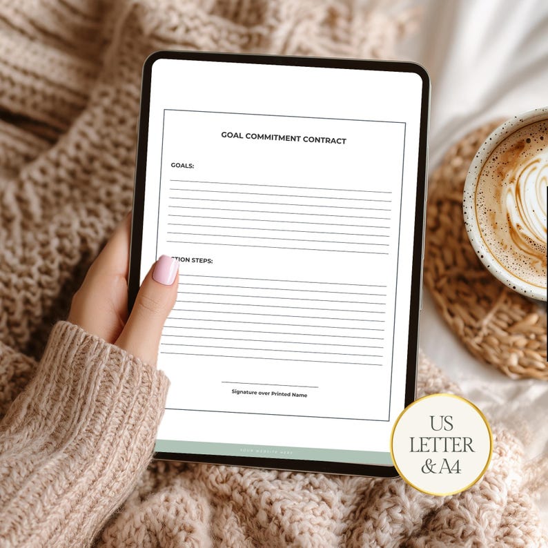 Editable Goal Commitment Contract Worksheet Canva Template for Health ...