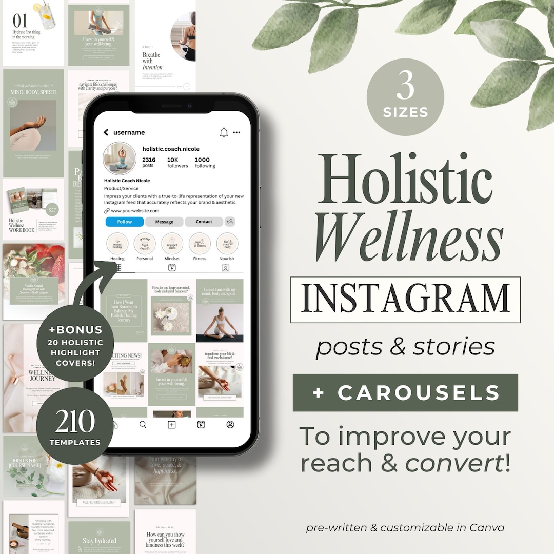 Holistic Wellness Instagram Templates: Canva Social Media Posts ...
