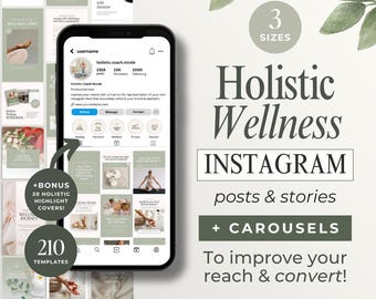 Holistic Wellness Instagram Templates: Canva Social Media Posts (Digital Download)