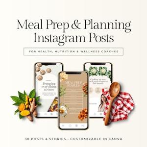 Meal Prep & Planung Instagram Posts für Ernährungs-, Gesundheits- und Fitness-Coaches | Bearbeitbare Canva-Vorlagen mit einzelnen Posts, Karussellfolien