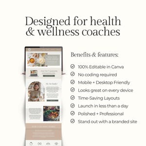Health Coach Website Template | Wellness Website Canva Design for Holistic Coaches, Nutritionists, Therapy, Spiritual & Life Coaching
