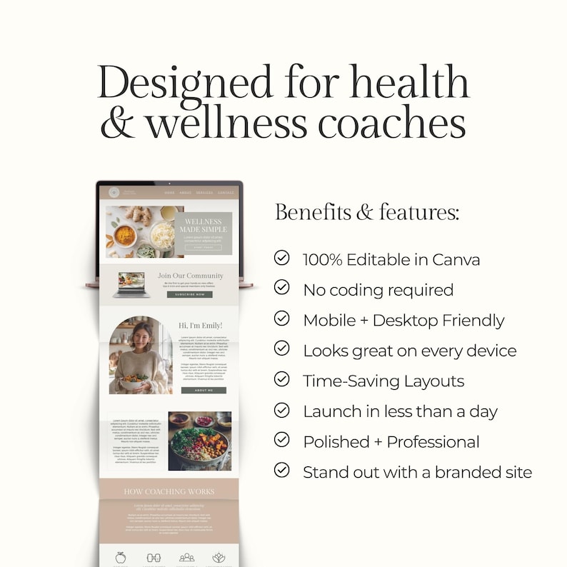 Health Coach Website Template | Wellness Website Canva Design for Holistic Coaches, Nutritionists, Therapy, Spiritual & Life Coaching