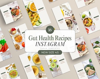 Gut Health Instagram Templates, Gut Health Social Media Recipe Posts, Nutrition, Wellness & Health Coach Canva Templates, Holistic Content
