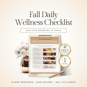 tägliche Wellness Checkliste Canva Vorlage PDF | Gesundheitscoach, Selbstfürsorge- und Habit-Tracker, Herbst-Routineplaner, bearbeitbarer Canva-Leitfaden