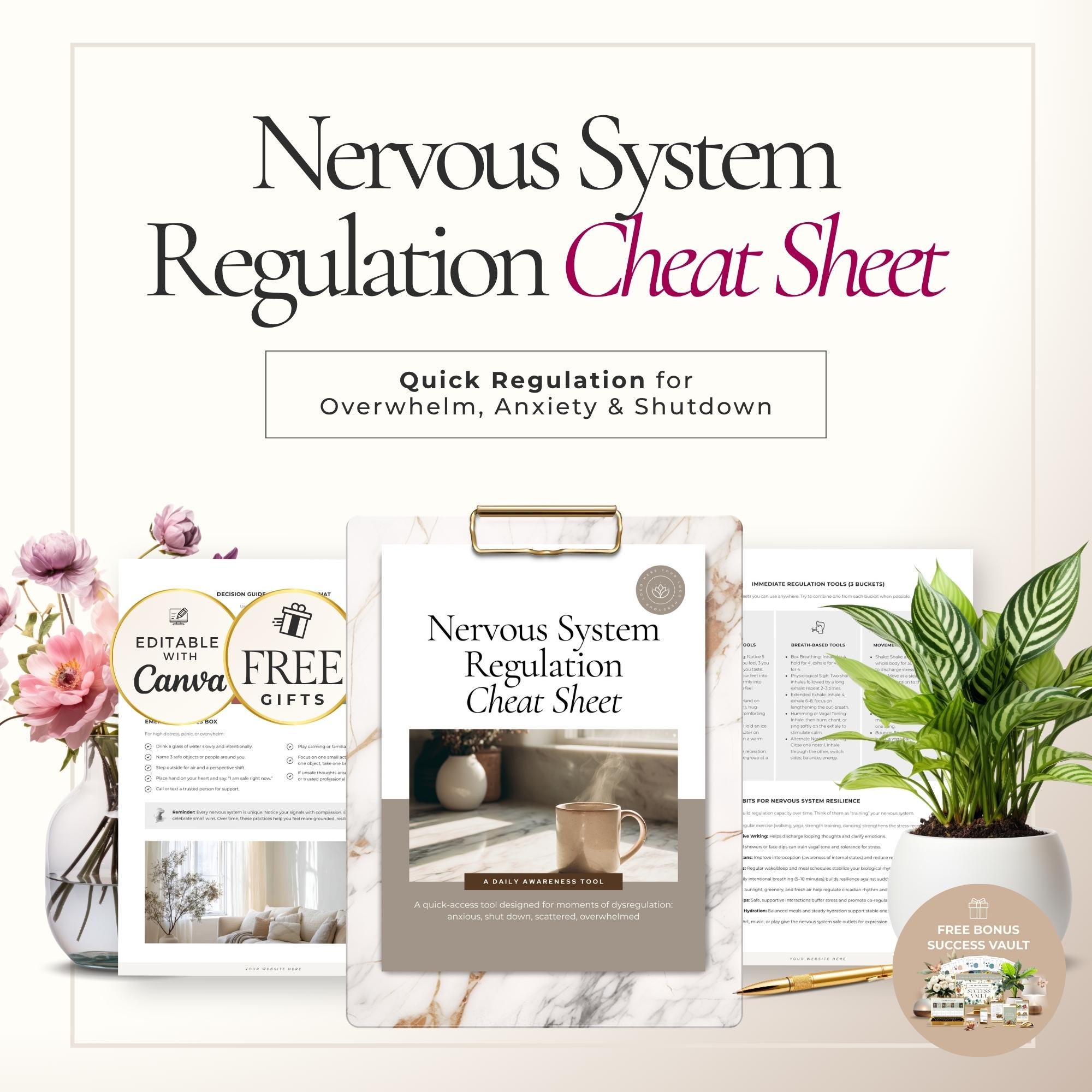 Nervous System Regulation Cheat Sheet Canva Template, Somatic ...