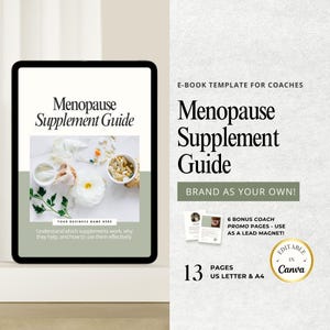 Menopause Supplement Guide for Health Coaches - Editable Canva Template - Hormone Health Lead Magnet - Done-for-You Ebook for Clients