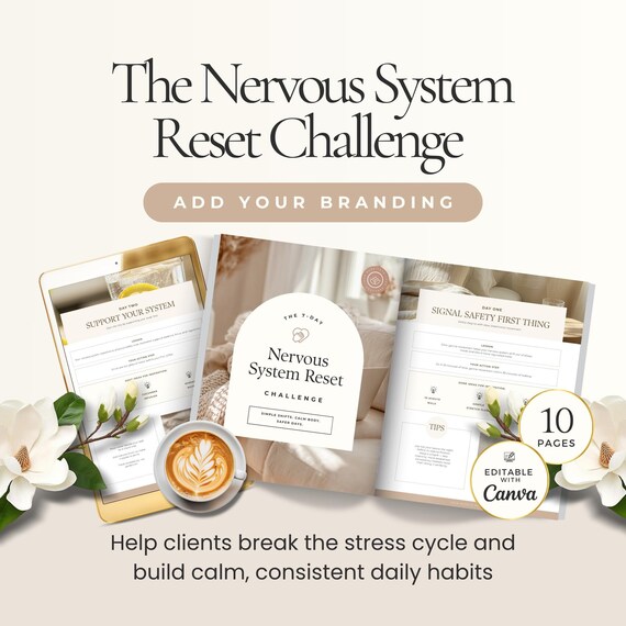 7-Day Nervous System Reset Challenge Canva Template for Coaches, Emotional Regulation Reset, Stress Relief Program, Wellness Challenge Plan