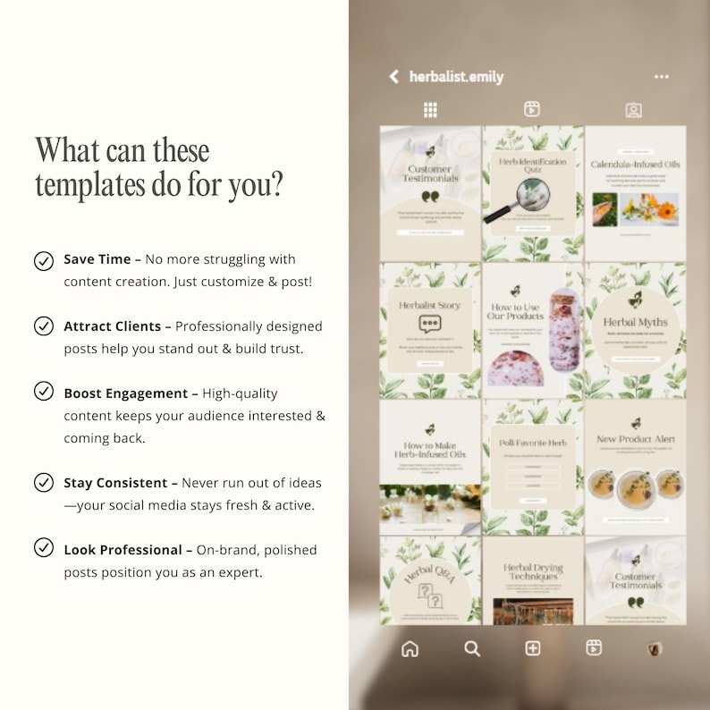 50 Herbal Wellness Social Media Templates, Done for you Herbalist Content Instagram Post Canva Templates for Holistic Practitioners, 341JK image 4