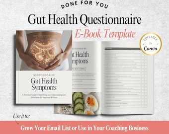 Gut Health Guide Canva Template for Health Coaching - Functional Medicine Nutrition Resources - Gut Health Questionnaire Editable Ebook