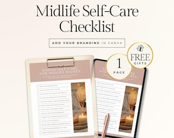 Self-Care Checklist for Midlife Women Canva Template | Editable Client Handout for Menopause & Women’s Wellness Coaches | US Letter + A4