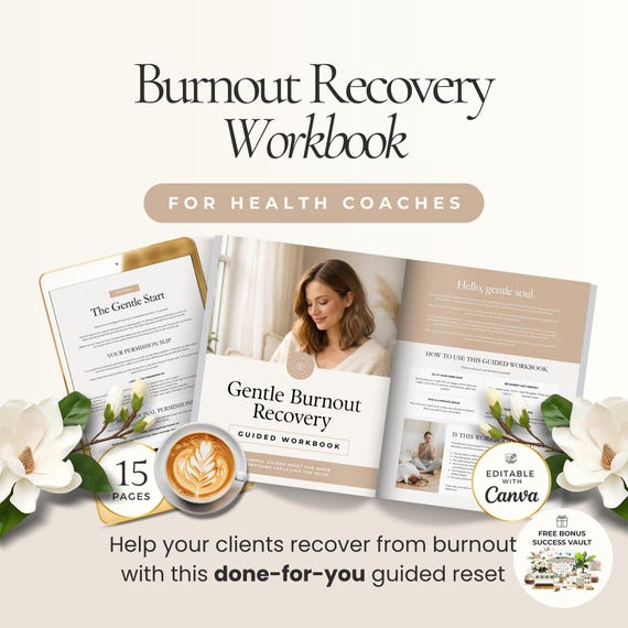 Burnout Workbook Canva Template for Wellness Coaches, Stress Management Client Resource, Self Care Guide, Emotional Wellness Guided Planner