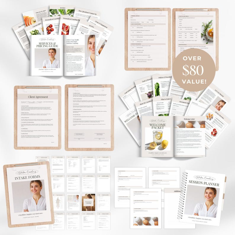 Health Coaching Onboarding Template Bundle, Nutrition Coach Welcome Packet, Intake Forms, Contract Agreement, Services & Pricing Guide Canva