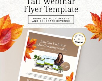 Plantilla de Canva para volante de seminario web de Health Coach / Volante de programa de otoño, volante de coach de nutrición y bienestar, plantilla de anuncio de sesión en vivo