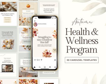 Autumn Wellness Program Instagram Templates for Health & Wellness Coaches, Fall Routine Reset Content, Editable Canva Carousel Posts