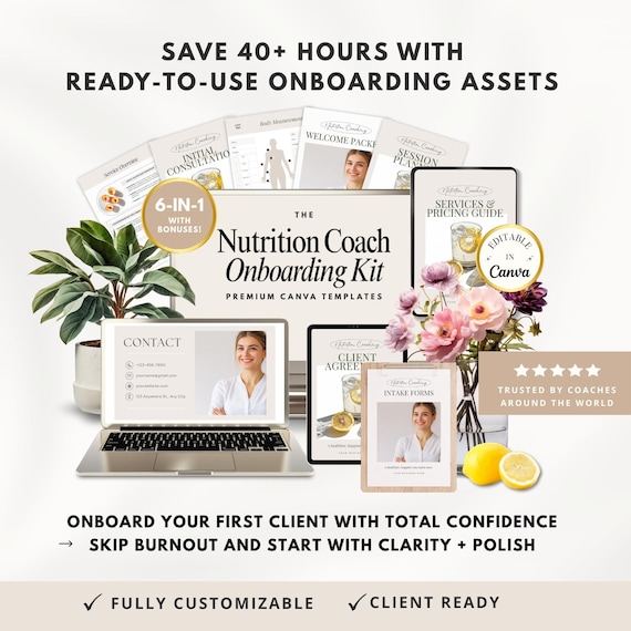 Health Coaching Onboarding Template Bundle, Nutrition Coach Welcome Packet, Intake Forms, Contract Agreement, Services & Pricing Guide Canva