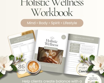 Holistic Wellness Workbook Canva Template for Coaches, Mind Body Spirit Client Journal, Self Care & Personal Growth Coaching Resource