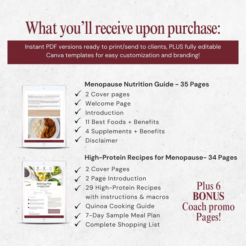 Menopause Nutrition Guide, High Protein Recipes for Menopause, Canva Ebook Templates, Perimenopause Diet Plan, Hormone Health Coach Bundle
