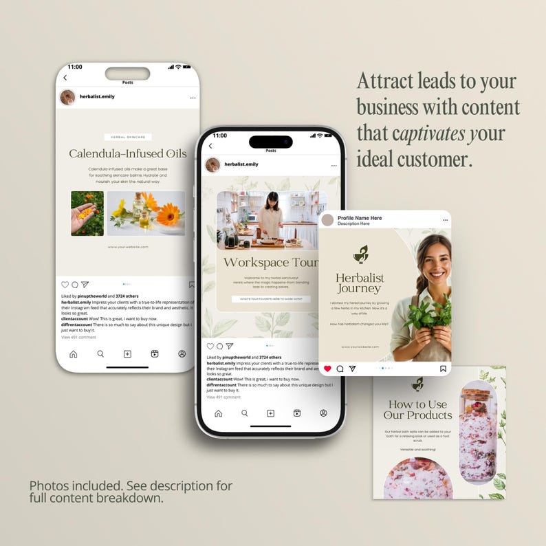 50 Herbal Wellness Social Media Templates, Done for you Herbalist Content Instagram Post Canva Templates for Holistic Practitioners, 341JK image 5