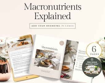 Macronutrients Guide Canva Template for Nutrition & Fitness Coaches, Protein Carbs Fats Client Education Resource, Wellness Coaching Handout