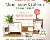 Macro Tracker Google Sheets, High Protein Macro Calculator Spreadsheet for Coaches, Weekly Calorie Meal Planner & Tracking Sheet Template