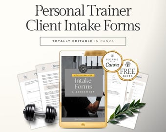 Personal Trainer Client Intake Forms Canva Template | Fitness Coaching Onboarding Forms, Client Agreement, New Client System