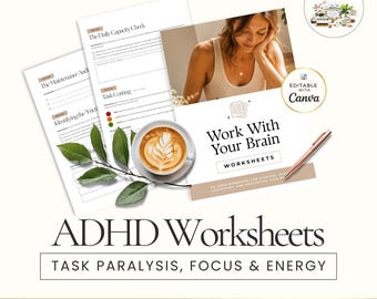 ADHD Coaching Templates, Client Worksheets for Task Paralysis, Focus and Energy, ADHD Coach Tools, 3 in 1 Editable Canva Toolkit