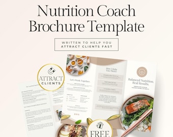 Plantilla de folleto para coaches de nutrición / Folleto de Canva para atraer clientes a coaches de salud / Plantilla de marketing editable para negocios de bienestar