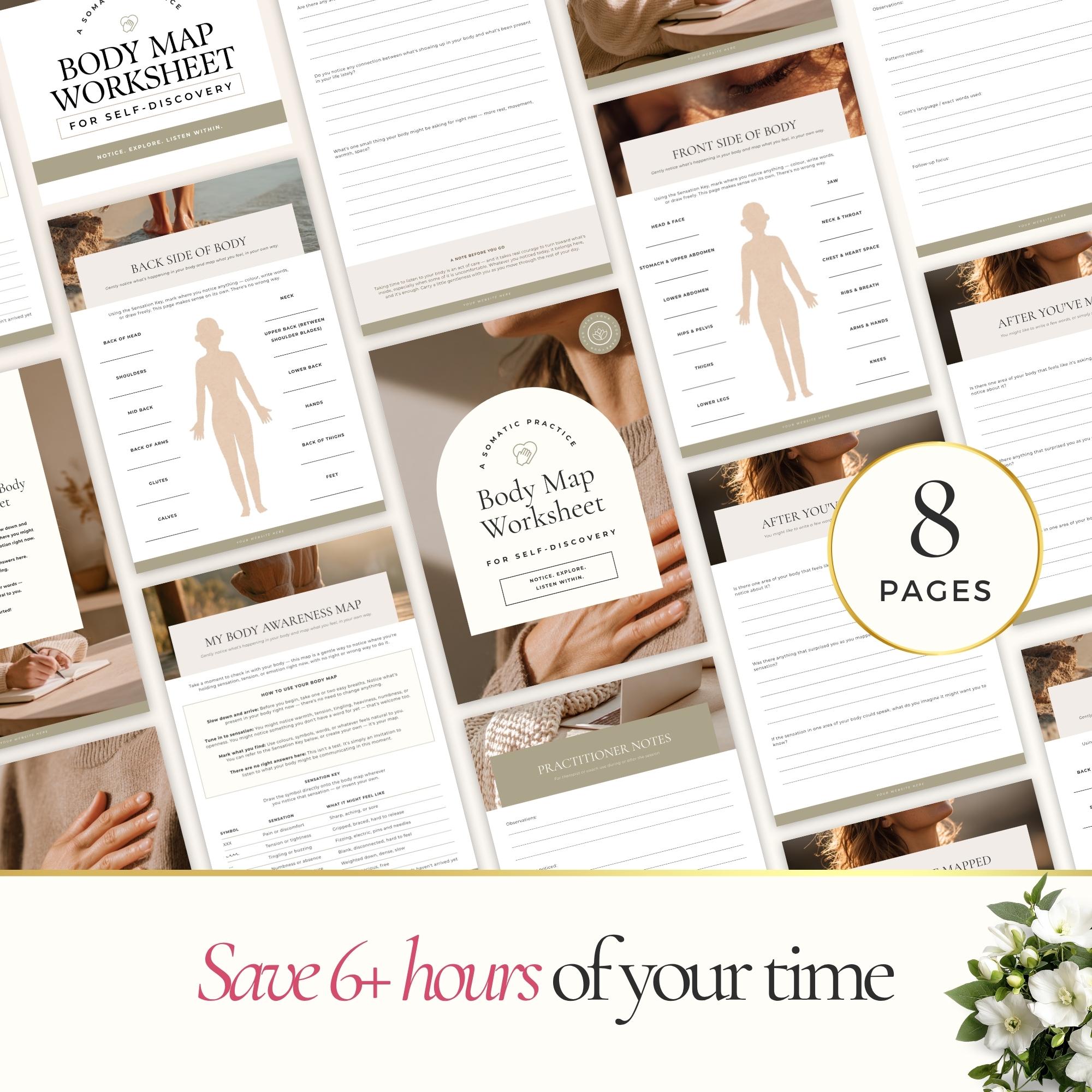Somatic Body Map Worksheet Canva Template for Coaches, Nervous System ...