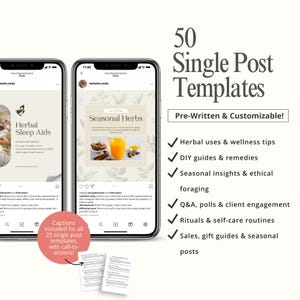 50 Herbal Wellness Social Media Templates, Done for you Herbalist Content Instagram Post Canva Templates for Holistic Practitioners, 341JK image 2