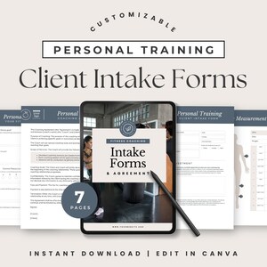 Personal Trainer Client Intake Forms Bundle, Customizable Contract Agreement, Canva Template, Fitness Coaching & Training Forms, 330XIZW