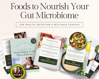 New Foods for Healthy Microbiome Guide, Gut Health Content, Health Coaching Program Template, Done-for-You Nutrition eBook & Handout, 64FYQF