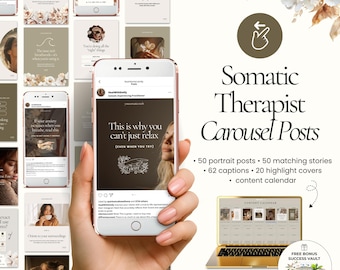 Somatic Therapy Instagram Carousel Canva Templates, Holistic Wellness Coach Posts, Nervous System Regulation Social Media Content Kit