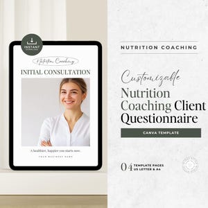 Nutrition Coach Intake Form Client Questionnaire, Health Coach Consultation Forms for Onboarding, Wellness Business Canva Editable Template