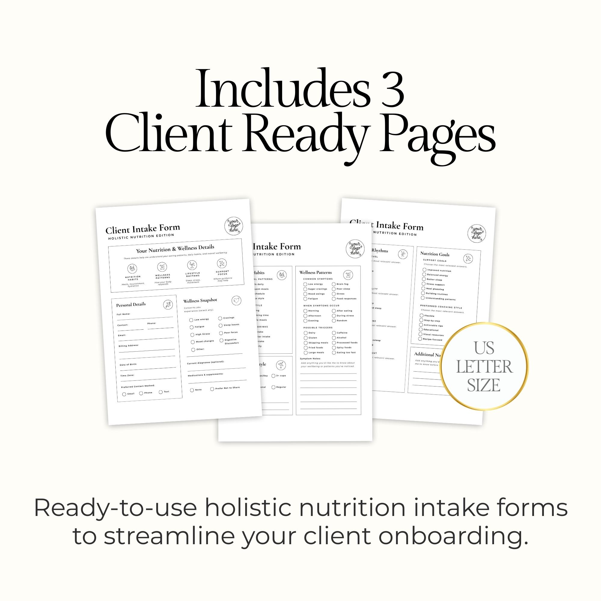 Holistic Nutrition Client Intake Form Canva Template + Fillable PDF ...