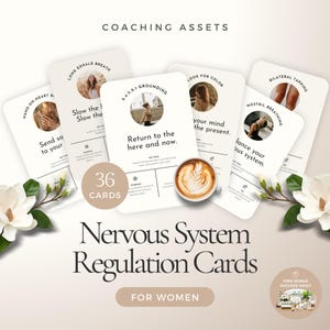Canva-mall för coacher med regleringskort för nervsystemet, kortlek för copingfärdigheter, verktyg för somatisk terapi, flashcards för emotionell reglering bild 1