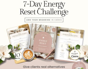 Canva-sjabloon Energy Reset Challenge (7 dagen) voor gezondheids- en welzijnscoaches | Bewerkbaar programma klantgewoonten | Hand-out en gids voor coaching