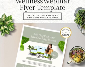 Webinar Flyer Template, Health and Wellness Coaching Flyer, Online Event Flyer, Business Webinar Flyer, Wellness Event Editable Canva Flyer
