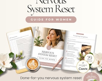 Modèle Canva de guide de régulation du système nerveux, cahier d'exercices de réinitialisation émotionnelle, guide de soulagement du stress pour les femmes, ressource client pour coach bien-être