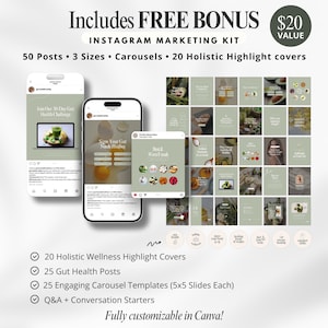 Gut Health Coach Bundle, Gut Health Guide Lead Magnet, Nutrition Coach Client Forms, Meal Plan Templates, Instagram Post  Templates, Canva